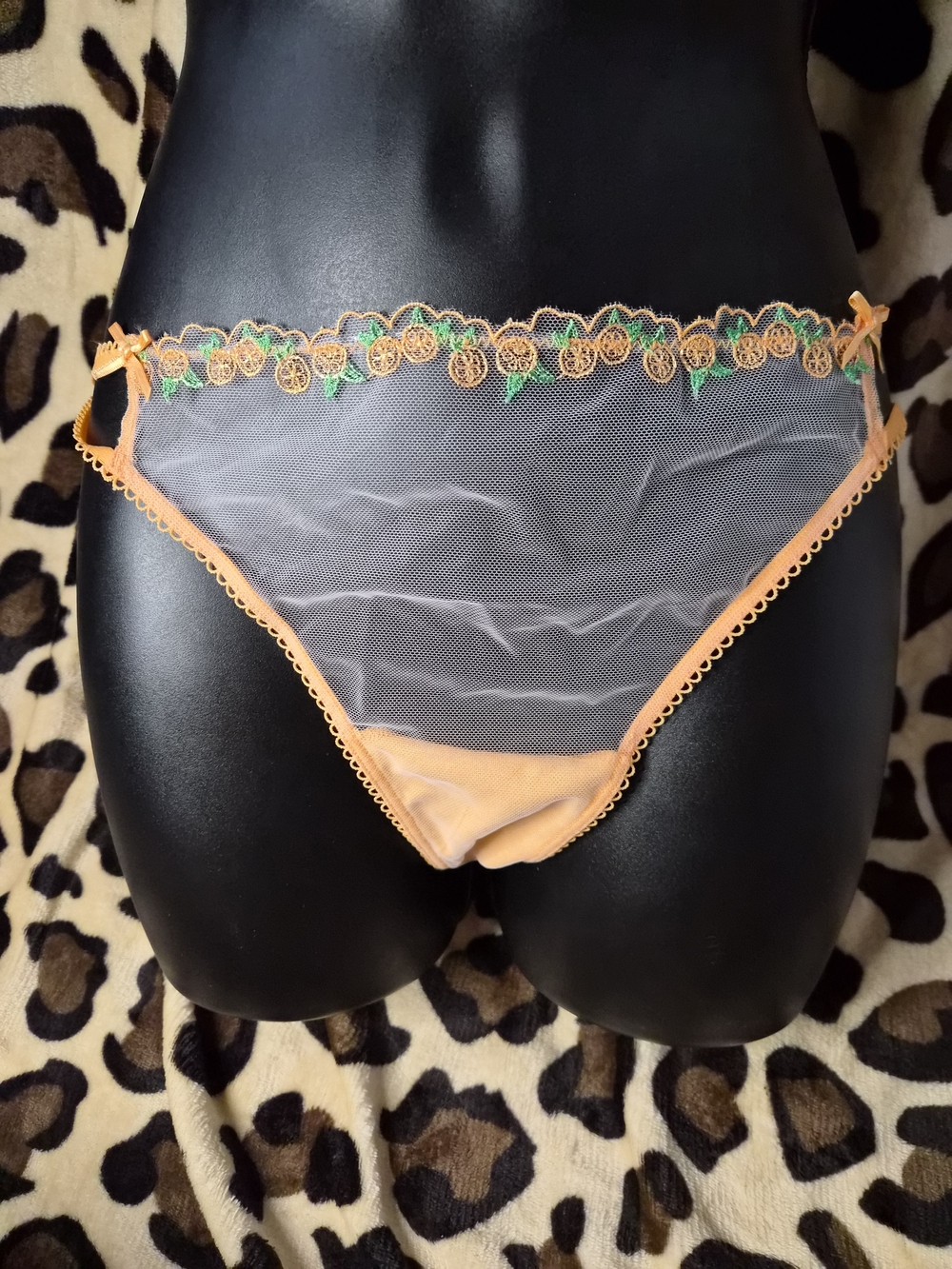 Sheer Orange & Yellow Floral Embroidered Mesh Bikini Panty Bundle